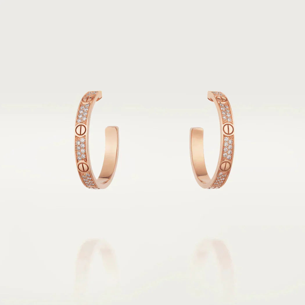 [✨Rose💎]LOVE DIAMOND PINK GOLD HOOP EARRINGS