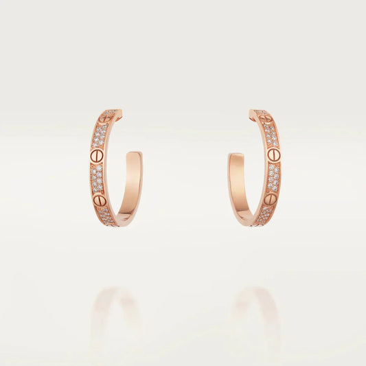 [✨Rose💎]LOVE DIAMOND PINK GOLD HOOP EARRINGS