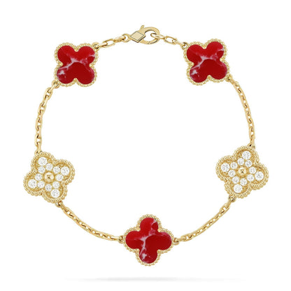 [✨Rose💎]CLOVER 5 MOTIF RED PATTERN BRACELET COLLECTION