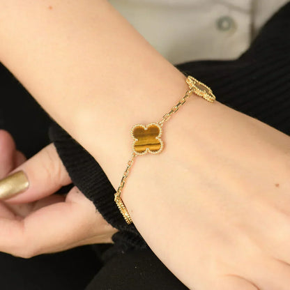 [✨Rose💎] CLOVER 5 MOTIFS TIGER EYE BRACELET COLLECTION