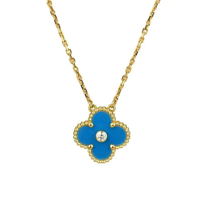[✨Rose💎]CLOVER 15MM DIAMOND AND BLUE AGATE NECKLACE