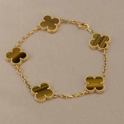 [✨Rose💎] CLOVER 5 MOTIFS TIGER EYE BRACELET COLLECTION