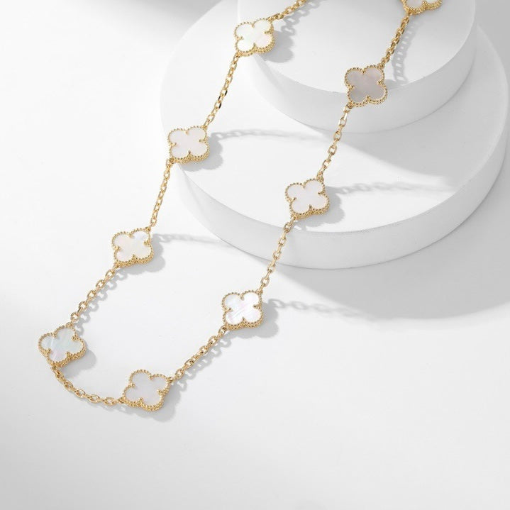 [✨Rose💎]CLOVER 10 MOTIFS WHITE MOTHER OF PEARL NECKLACE