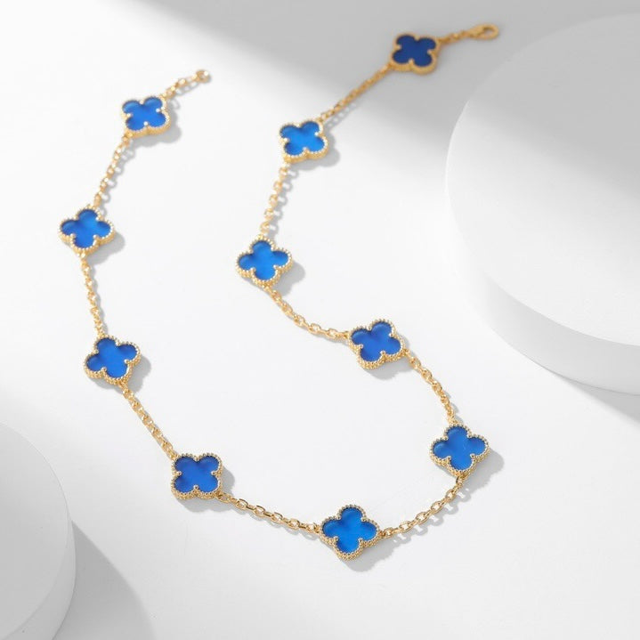 [✨Rose💎]CLOVER 10 MOTIFS BLUE AGATE NECKLACE