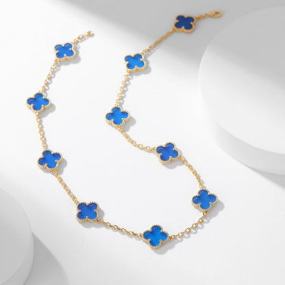 [✨Rose💎]CLOVER 10 MOTIFS BLUE AGATE NECKLACE
