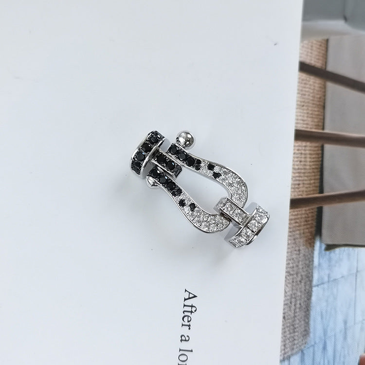 [✨Rose💎]FORCE LARGE HORSESHOE BLACK WHITE DIAMOND BRACELET SILVER