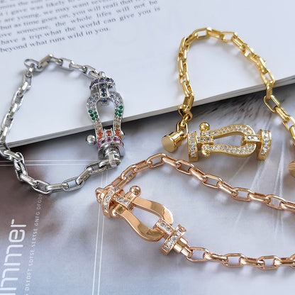 [✨Rose💎]FORCE LARGE HORSESHOE CLASP  METAL BRACELET
