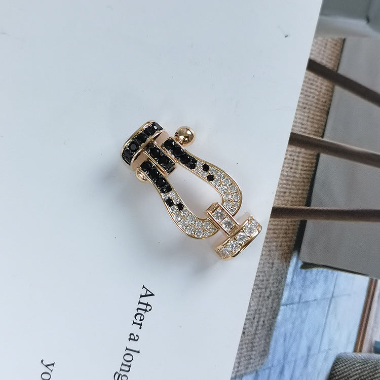 [✨Rose💎]FORCE LARGE HORSESHOE BLACK WHITE DIAMOND BRACELET SILVER