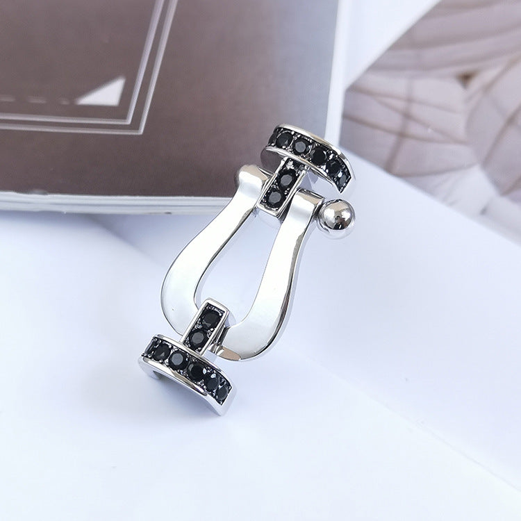 [✨Rose💎]FORCE LARGE HORSESHOE BLACK DIAMOND BRACELET SILVER