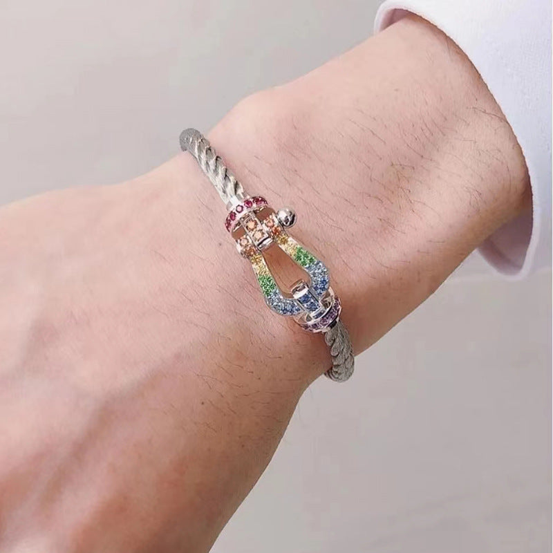 [✨Rose💎]FORCE LARGE HORSESHOE  COLORED DIAMOND BRACELET ROSE GOLD