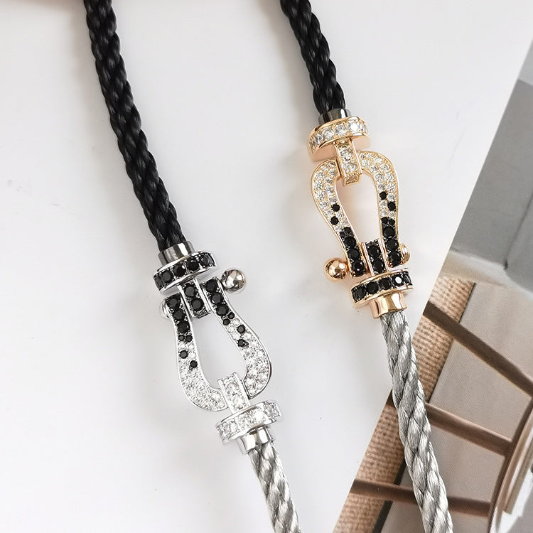 [✨Rose💎]FORCE LARGE HORSESHOE BLACK WHITE DIAMOND BRACELET ROSE GOLD