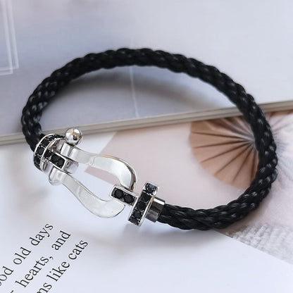 [✨Rose💎]FORCE LARGE HORSESHOE BLACK DIAMOND BRACELET SILVER