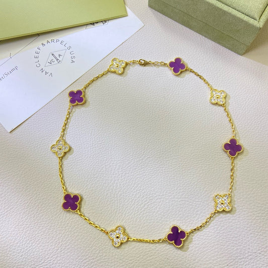 [✨Rose💎]CLOVER 10 MOTIFS  PURPLE VIOLET DIAMOND NECKLACE