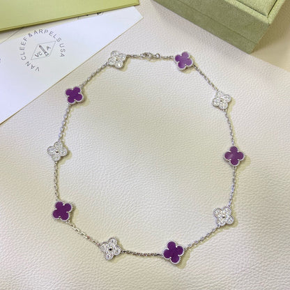 [✨Rose💎 Jewelry]CLOVER 10 MOTIFS  PURPLE VIOLET DIAMOND NECKLACE