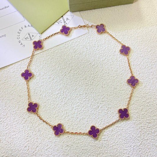 [✨Rose💎]CLOVER 10 MOTIFS  PURPLE VIOLET  NECKLACE