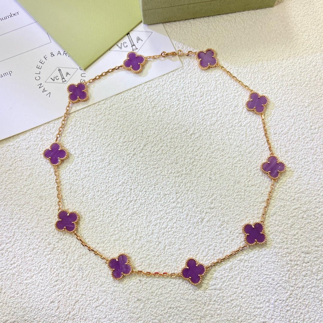 [✨Rose💎 Jewelry]CLOVER 10 MOTIFS  PURPLE VIOLET  NECKLACE