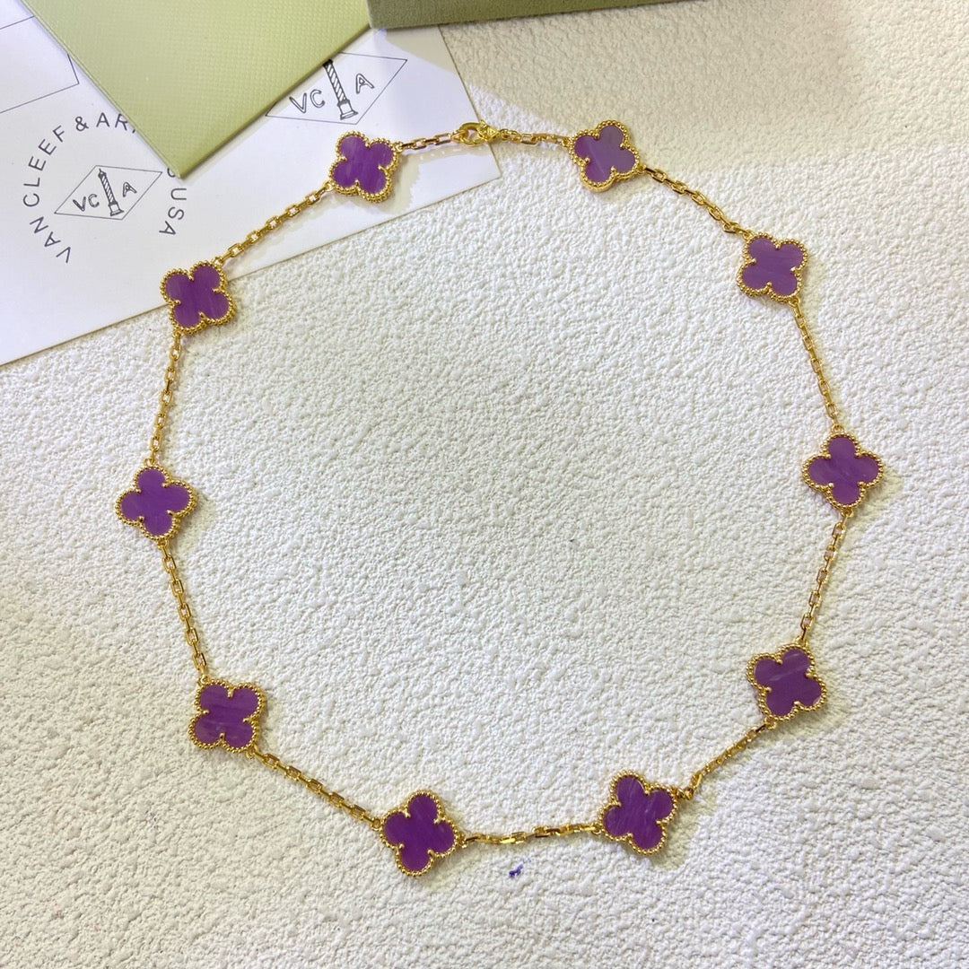 [✨Rose💎 Jewelry]CLOVER 10 MOTIFS  PURPLE VIOLET  NECKLACE