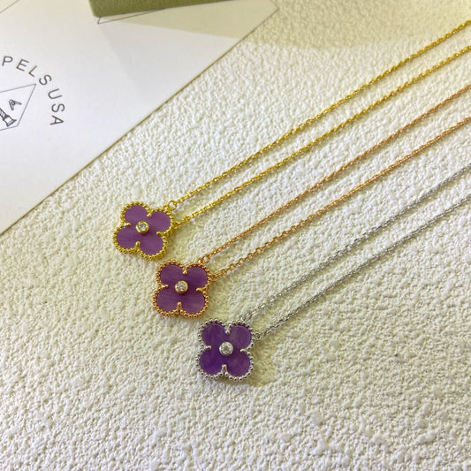 [✨Rose💎]CLOVER 15MM DIAMOND  PURPLE VIOLET NECKLACE