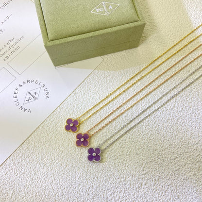 [✨Rose💎 Jewelry]CLOVER 15MM DIAMOND  PURPLE VIOLET NECKLACE