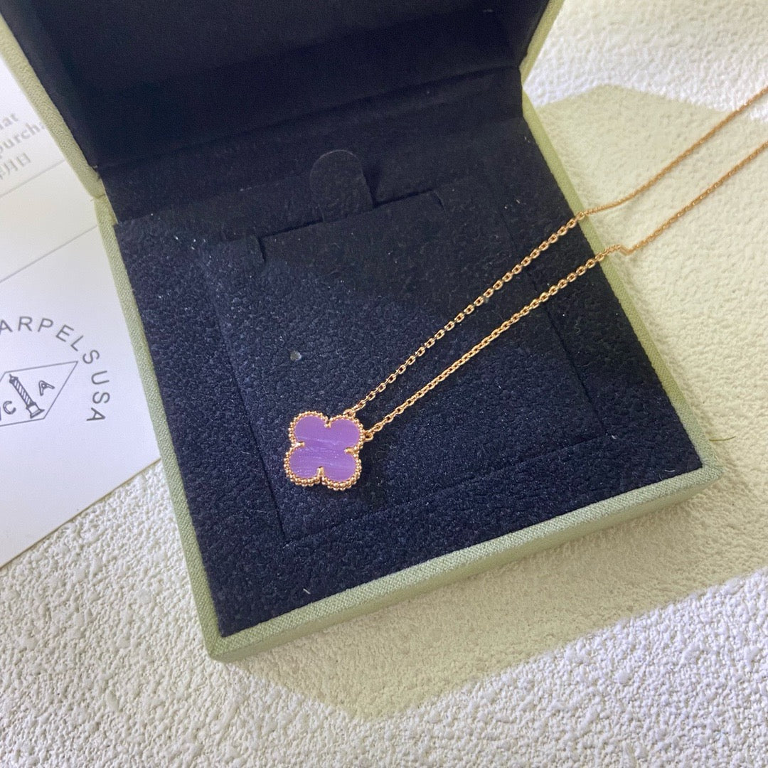[✨Rose💎 Jewelry]CLOVER 15MM  PURPLE VIOLET NECKLACE