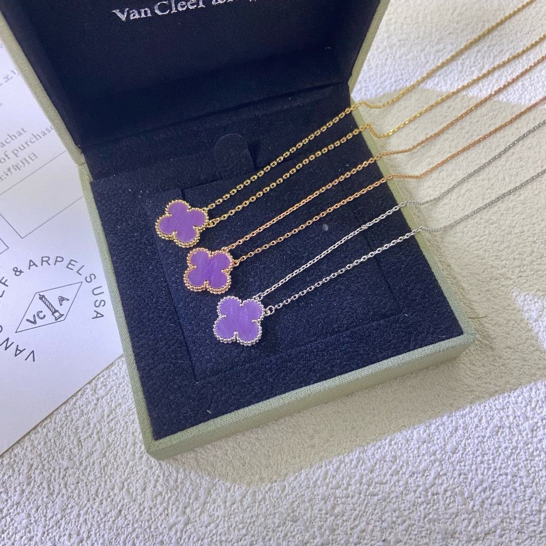 [✨Rose💎 Jewelry]CLOVER 15MM  PURPLE VIOLET NECKLACE