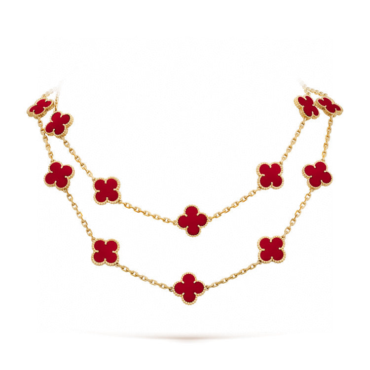 [✨Rose💎]CLOVER 20 MOTIFS CARNELIAN NECKLACE