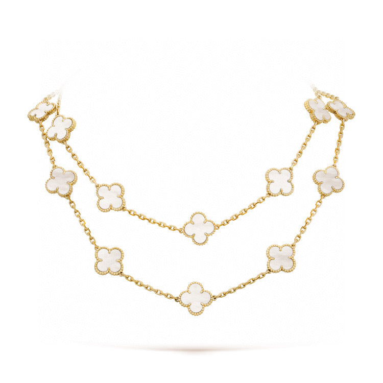 [✨Rose💎]CLOVER 20 MOTIFS WHITE MOP NECKLACE