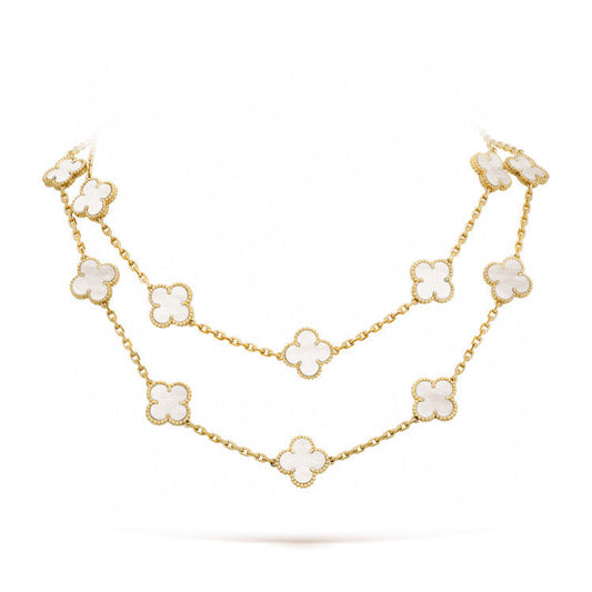 [✨Rose💎]CLOVER 20 MOTIFS WHITE MOP NECKLACE