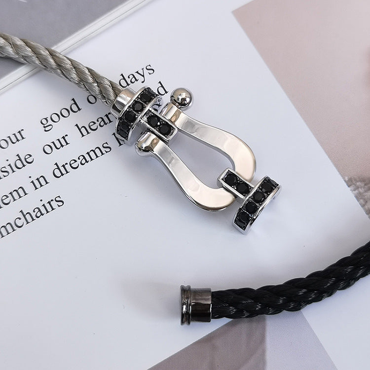 [✨Rose💎]FORCE LARGE HORSESHOE BLACK DIAMOND BRACELET SILVER