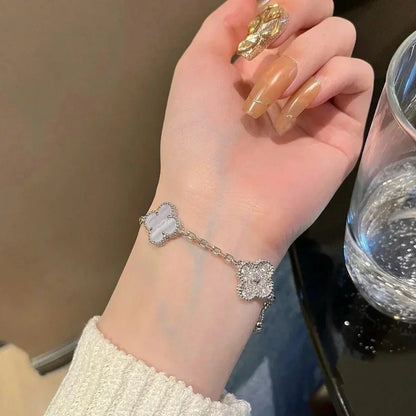 [✨Rose💎] CLOVER 5 MOTIF PURPLE CHALCEDONY BRACELET COLLECTION