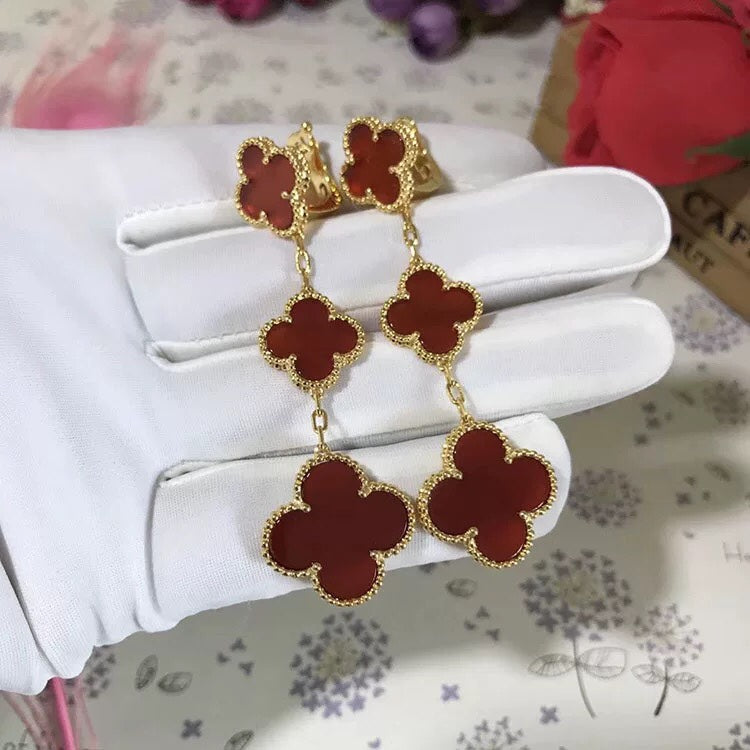 [✨Rose💎]CLOVER 3 MOTIF CARNELIAN DROP EARRINGS