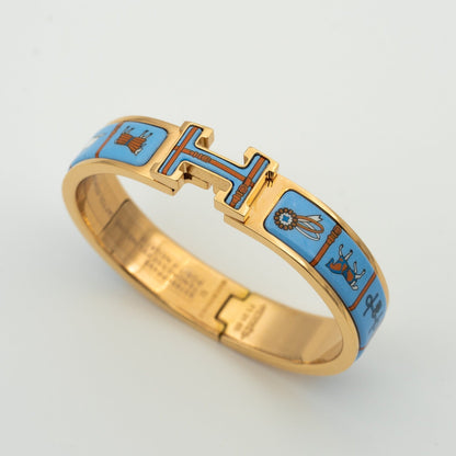 [✨Rose💎]H PINK GOLD BRACELET BLUE CERAMIC