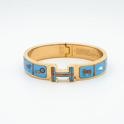 [✨Rose💎]H PINK GOLD BRACELET BLUE CERAMIC