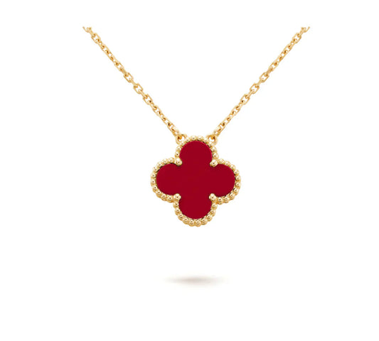 [✨Rose💎]CLOVER 15MM CARNELIAN SINGLE FLOWER NECKLACE