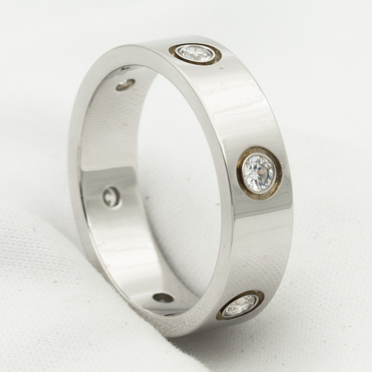 [✨Rose💎]LOVE RING 5.5MM 6 DIAMONDS SILVER