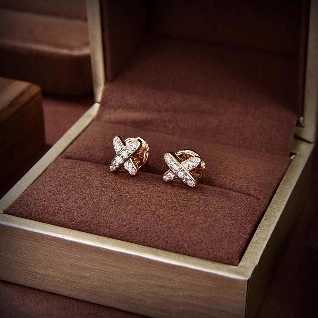 [✨Rose💎]JEUX DE GOLD DIAMOND EARRINGS