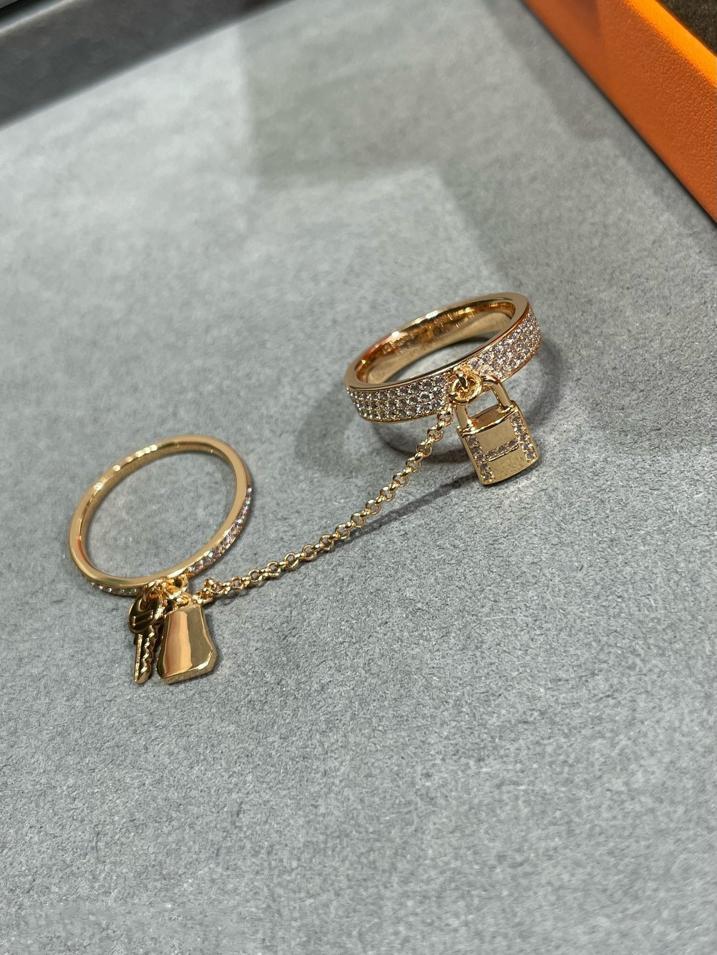 [✨Rose💎]HM KELLY CLOCHETTE DOUBLE RING IN  WITH DIAMONDS