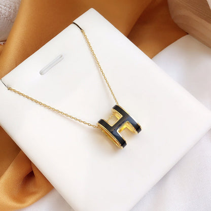 [✨Rose💎]HM CLIC BLACK ENAMEL GOLD NECKLACE