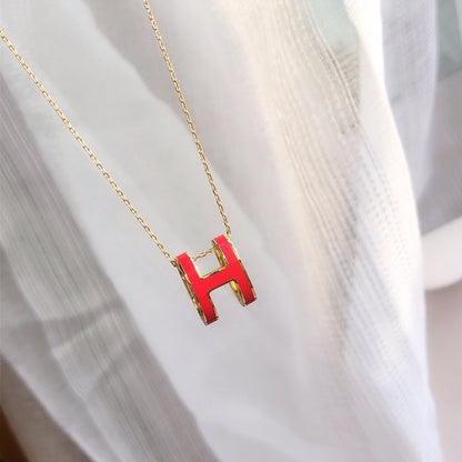 [✨Rose💎]HM CLIC RED ENAMEL GOLD NECKLACE