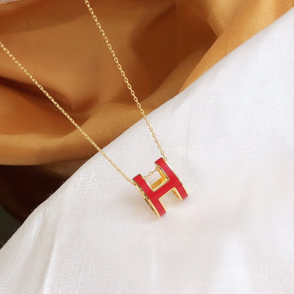 [✨Rose💎]HM CLIC RED ENAMEL GOLD NECKLACE