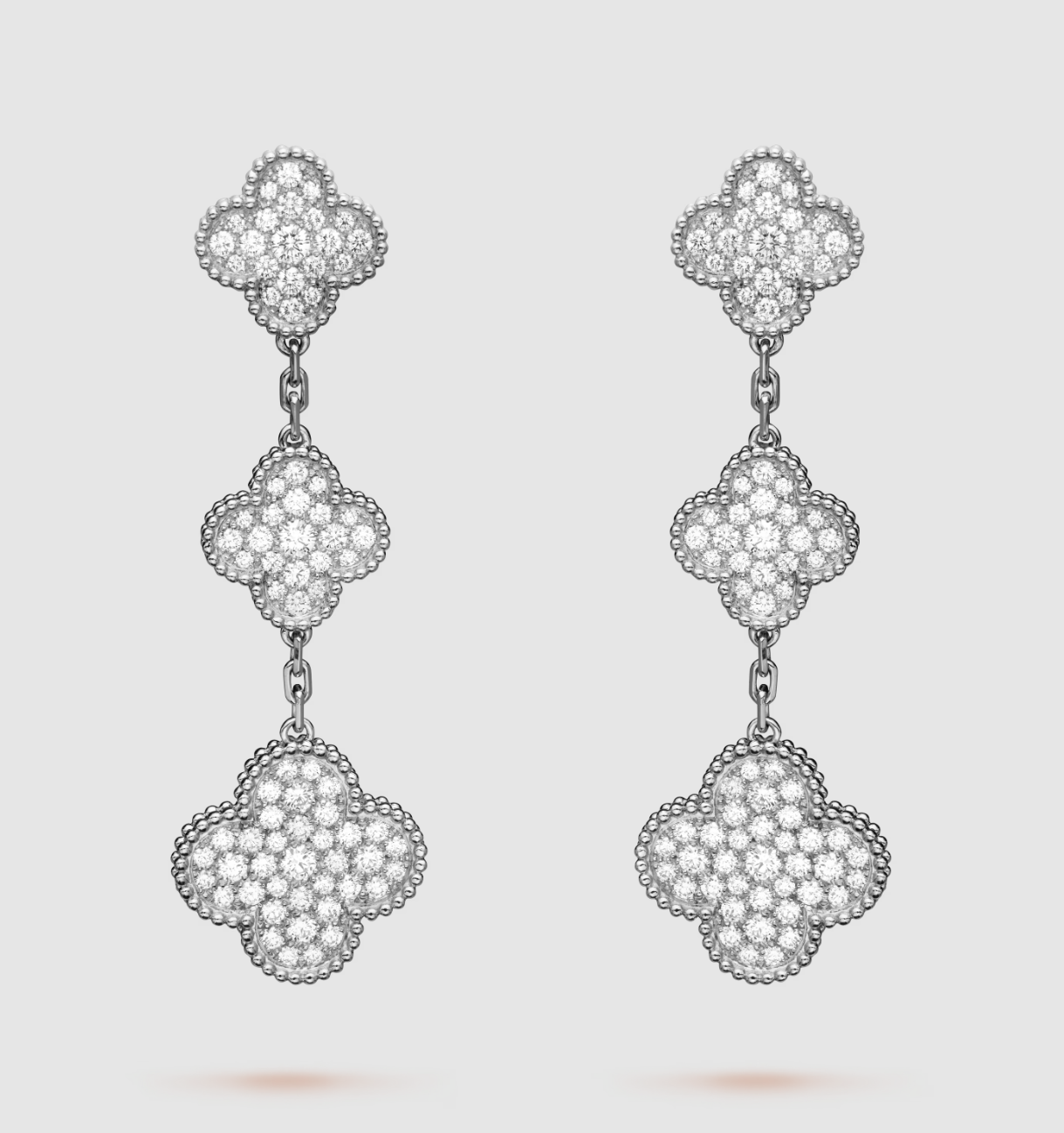 [✨Rose💎]CLOVER 3 MOTIF DIAMOND SILVER DROP EARRINGS