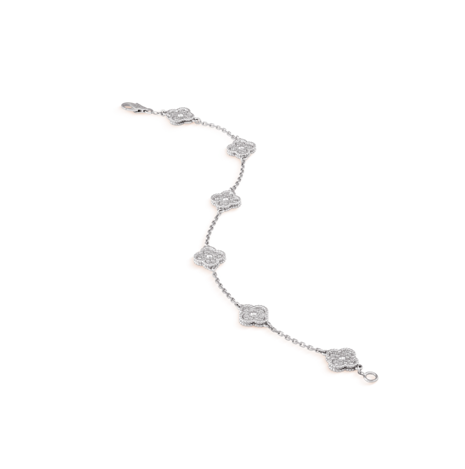 [✨Rose💎]CLOVER 6 MOTIF SILVER DIAMOND BRACELET