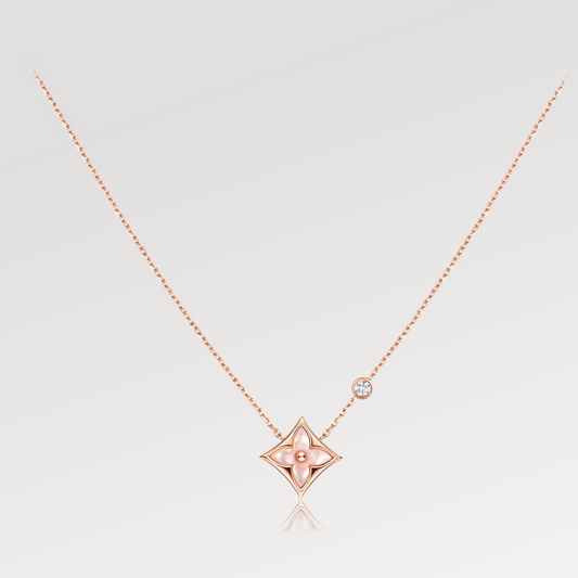 [✨Rose💎]✨Rose💎 PINK MOP 1 DIAMOND PINK GOLD NECKLACE
