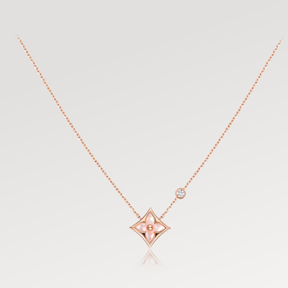 [✨Rose💎]STAR PINK MOP 1 DIAMOND PINK GOLD NECKLACE