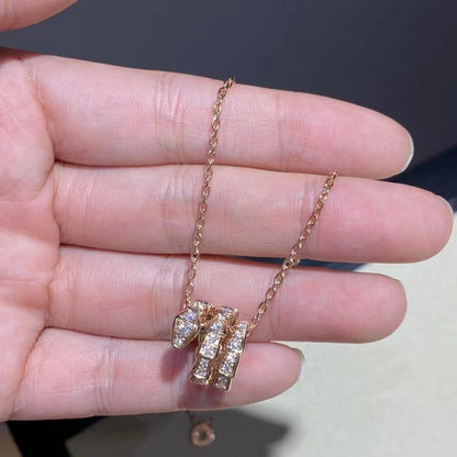 [✨Rose💎]SERPENTI PINK GOLD NECKLACE DOUBLE RING DIAMOND