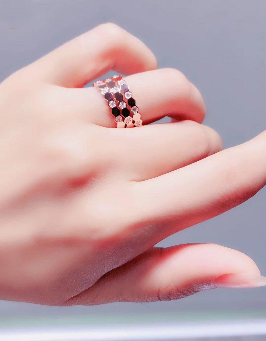 [✨Rose💎]BEE LOVE RING PINK GOLD DIAMOND