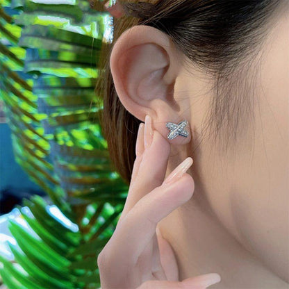 [✨Rose💎]JEUX DE SILVER DIAMOND EARRINGS