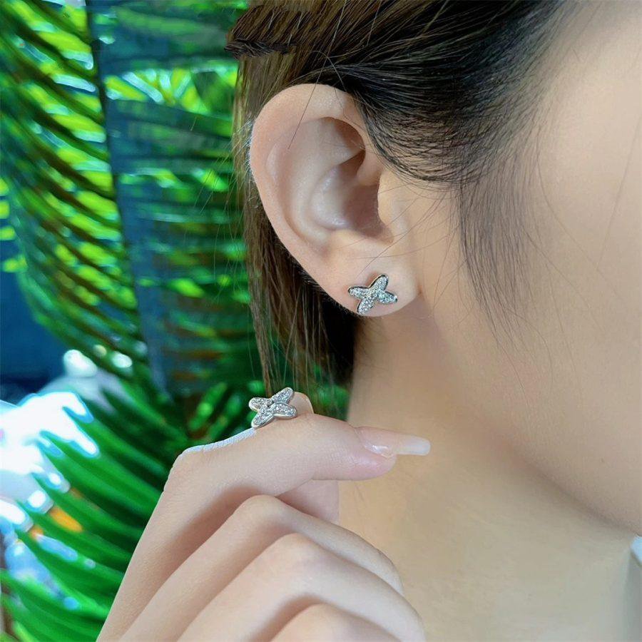 [✨Rose💎]JEUX DE SILVER DIAMOND EARRINGS