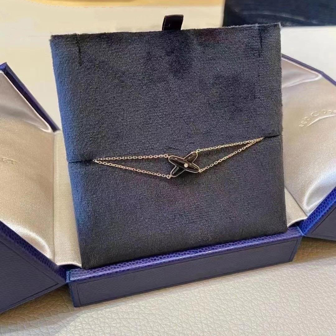 [✨Rose💎]JEUX BRACELET ONYX PINK GOLD 1 DIAMOND
