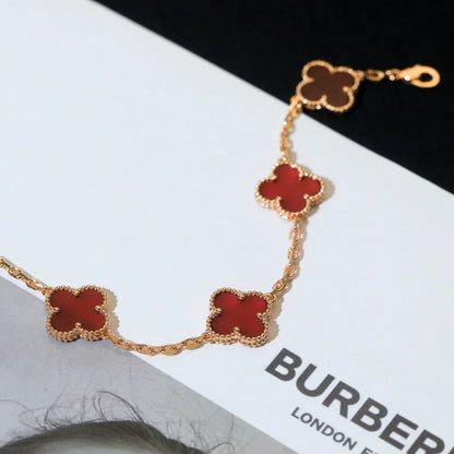 [✨Rose💎] CLOVER 5 MOTIF RED CORNELIAN BRACELET COLLECTION
